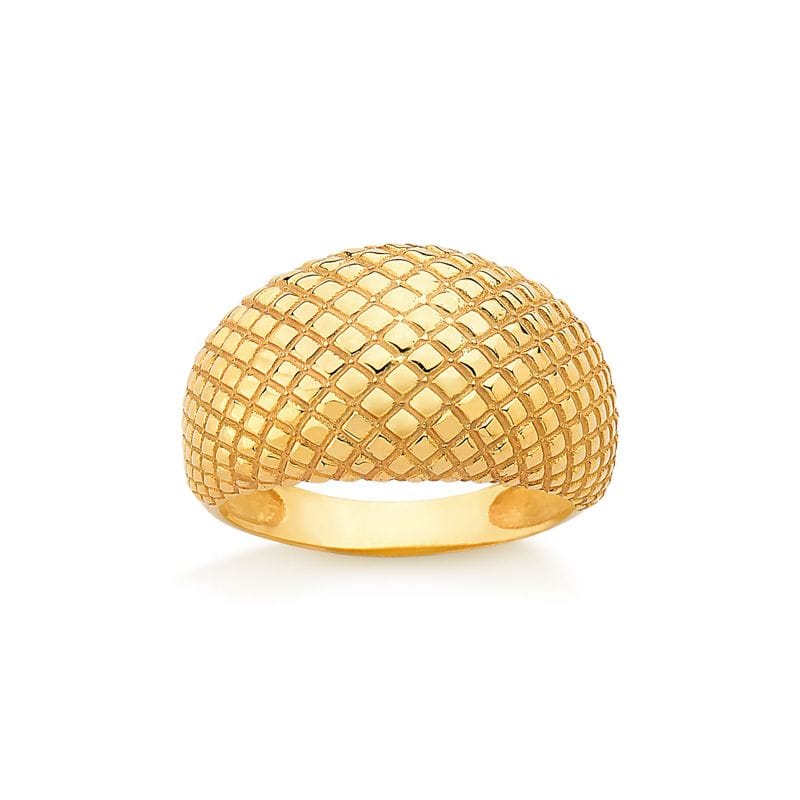 Anel Bombê texturizado Matelassê em Prata 925 com Banho de Ouro Amarelo 18k