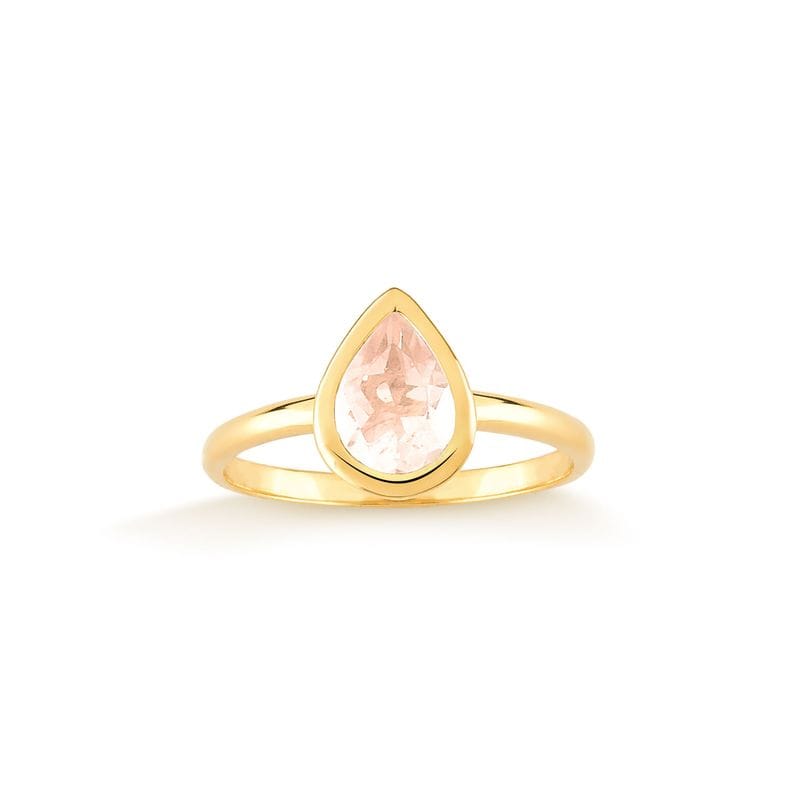 Anel Gota com Quartzo Rosa em Prata 925 com Banho de Ouro Amarelo 18k