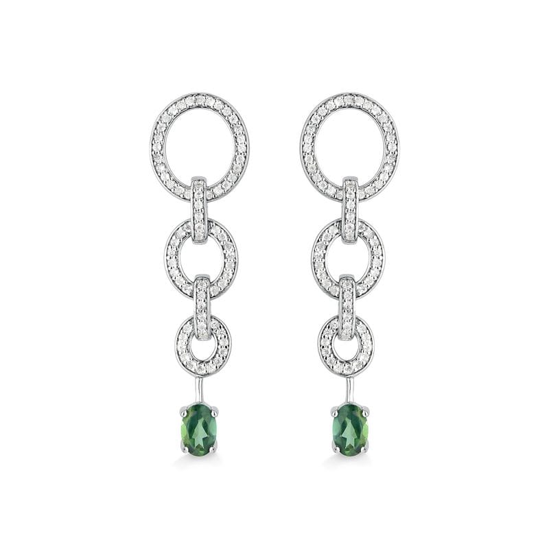 Vista principal Brinco Elos com Topázio Verde e Safira em Prata 925 Monte Carlo