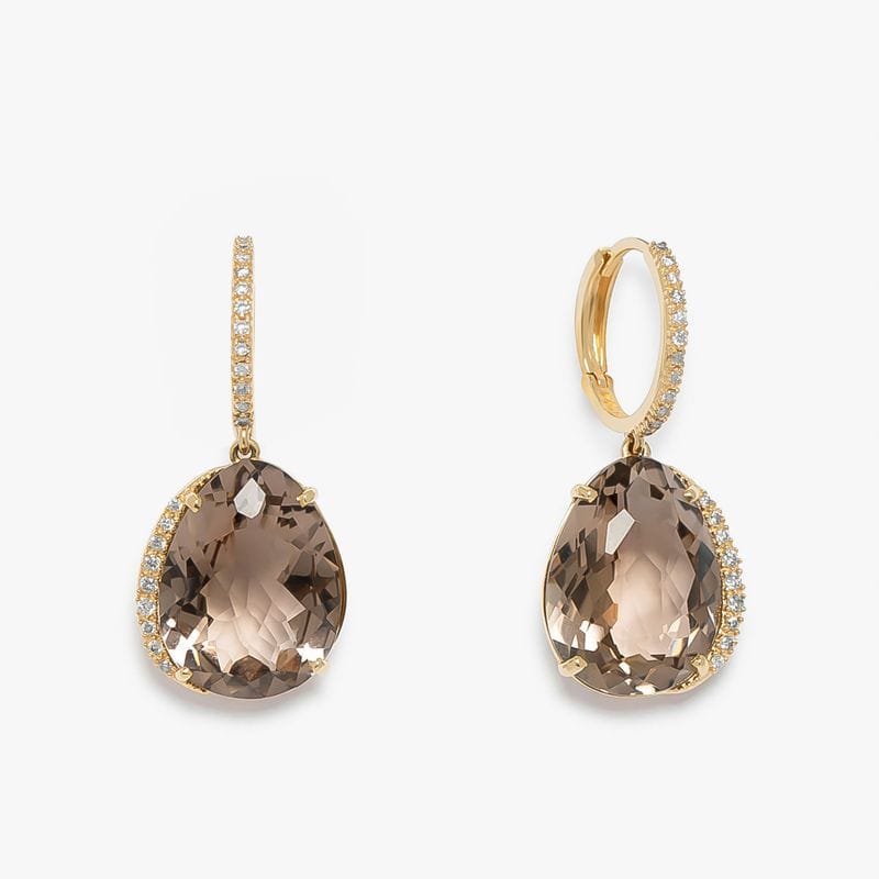 Brinco em Ouro Amarelo com Diamante e Quartzo Fumê