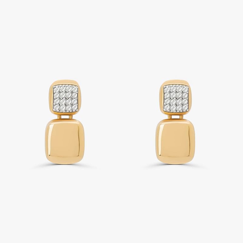 Brinco Duplo com Pavê de Diamante em Ouro Amarelo 18k