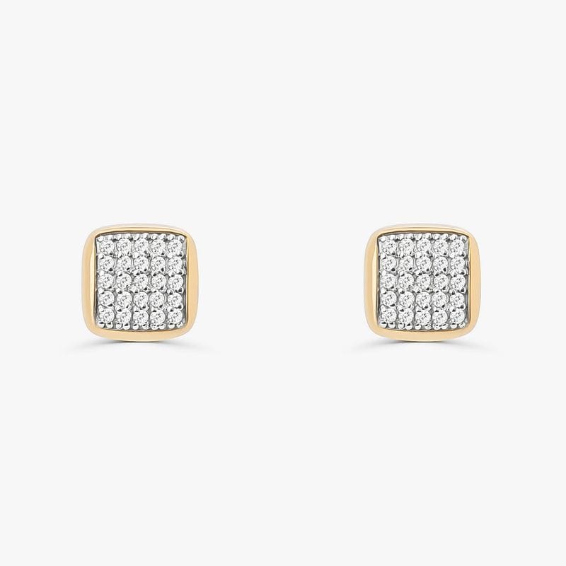 Brinco Stud com Pavê de Diamantes em Ouro Amarelo 18k
