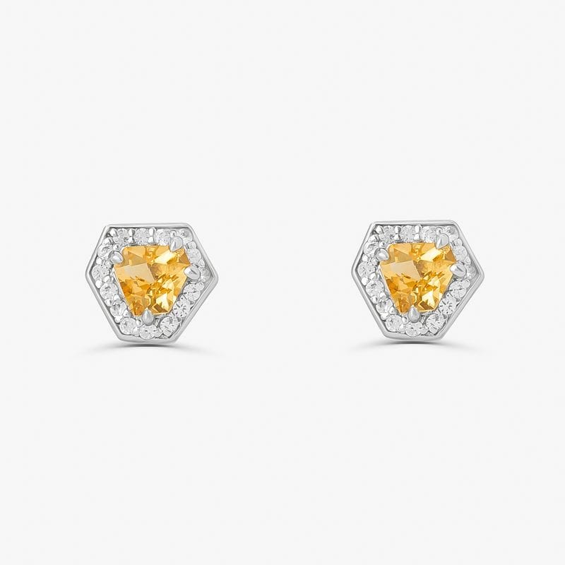 Brinco Hexagonal com Citrino e Safira em Prata 925