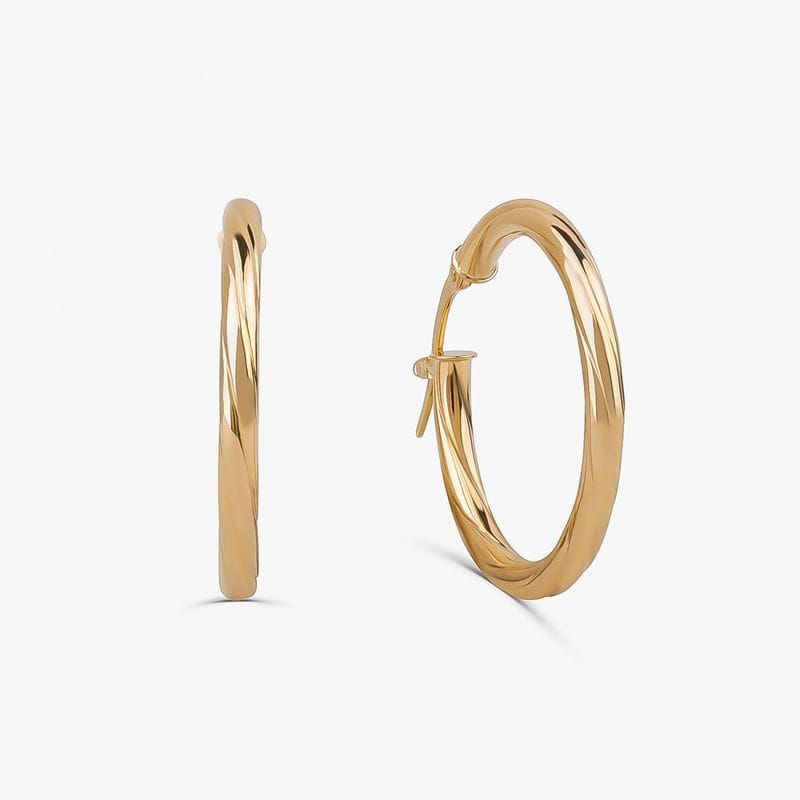 Brinco Argola Trabalhada Fio Redondo em Ouro Amarelo 18k - 20 mm