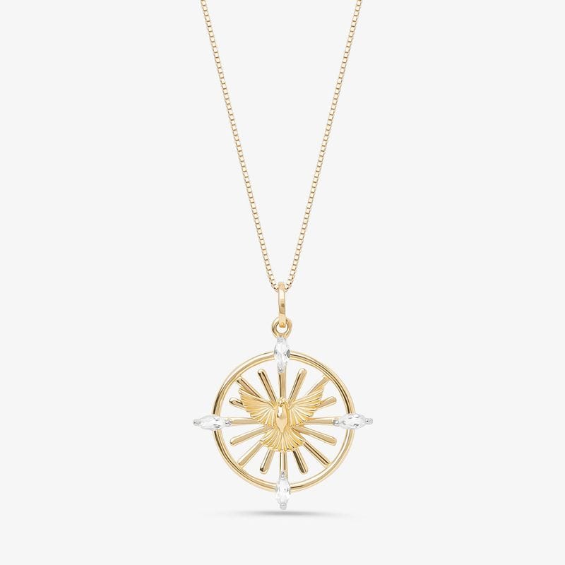 Pingente Sagrado Coração com Topázio Incolor em Ouro Amarelo 18k