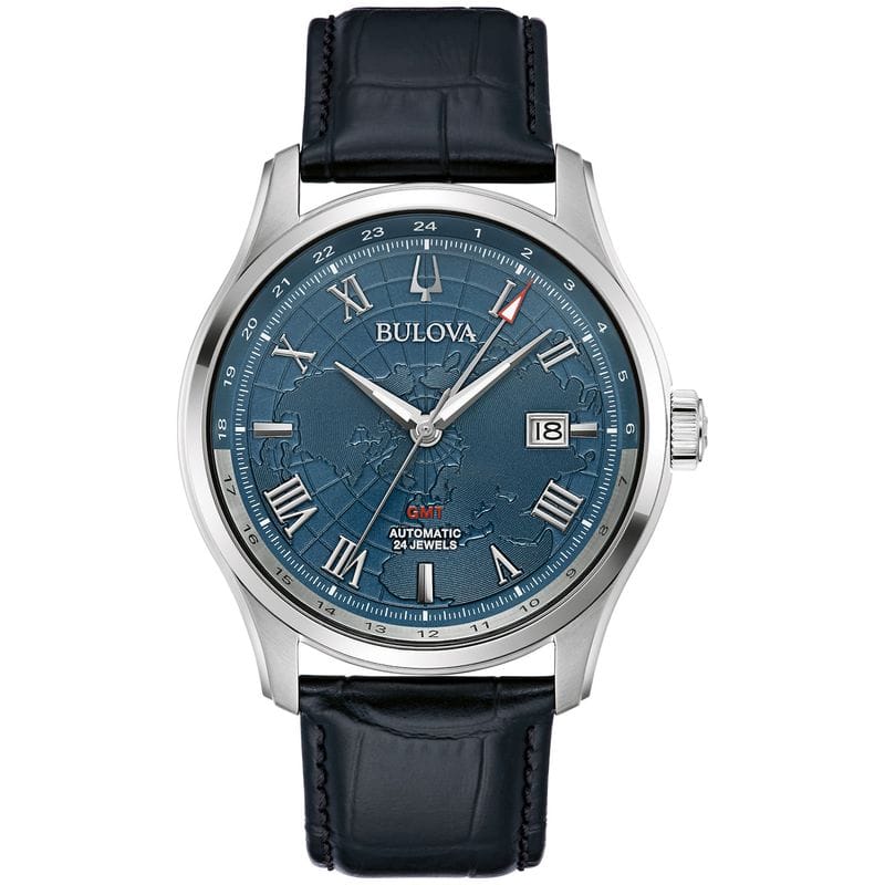 Relógio Bulova Classic Wilton Automático GMT 96B385N em Couro Legítimo Azul