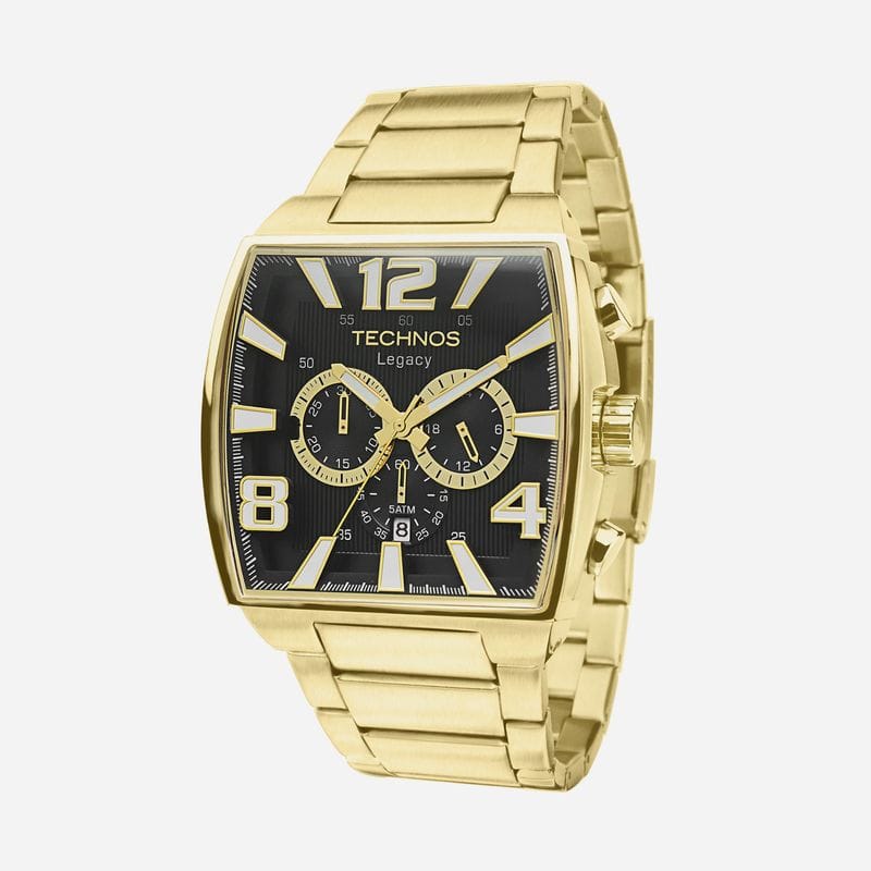 Vista principal Relógio Technos Masculino Cronógrafo Quadrado em Aço Dourado Technos