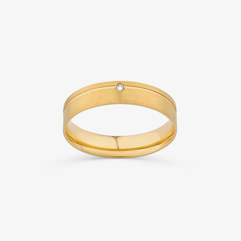 Aliança Anatômica com Diamante com Friso em Ouro Amarelo 18k - 4,5 mm