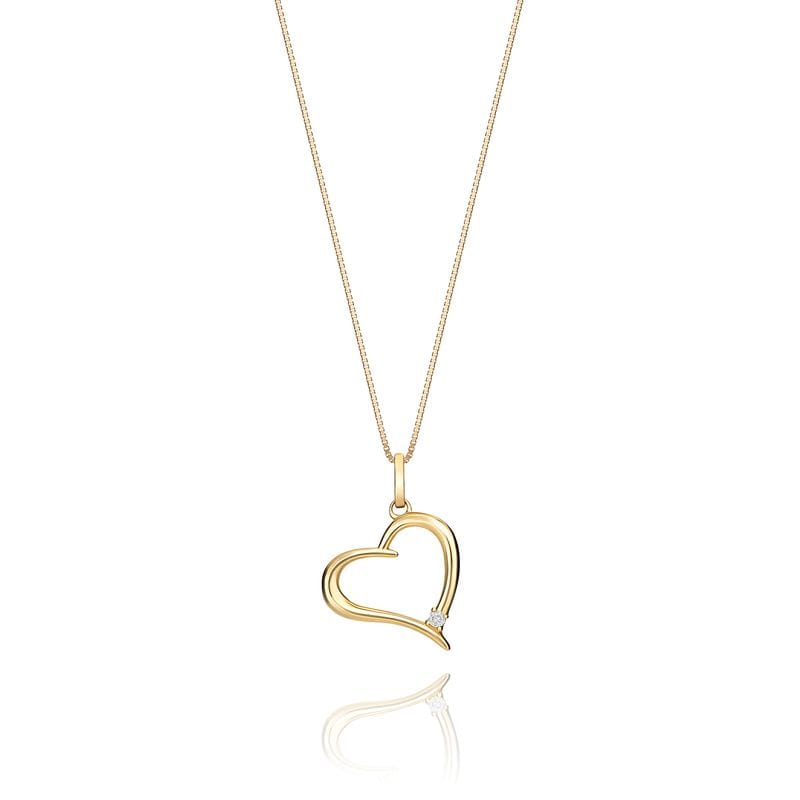Pingente de Coração com Diamante em Ouro Amarelo 18k