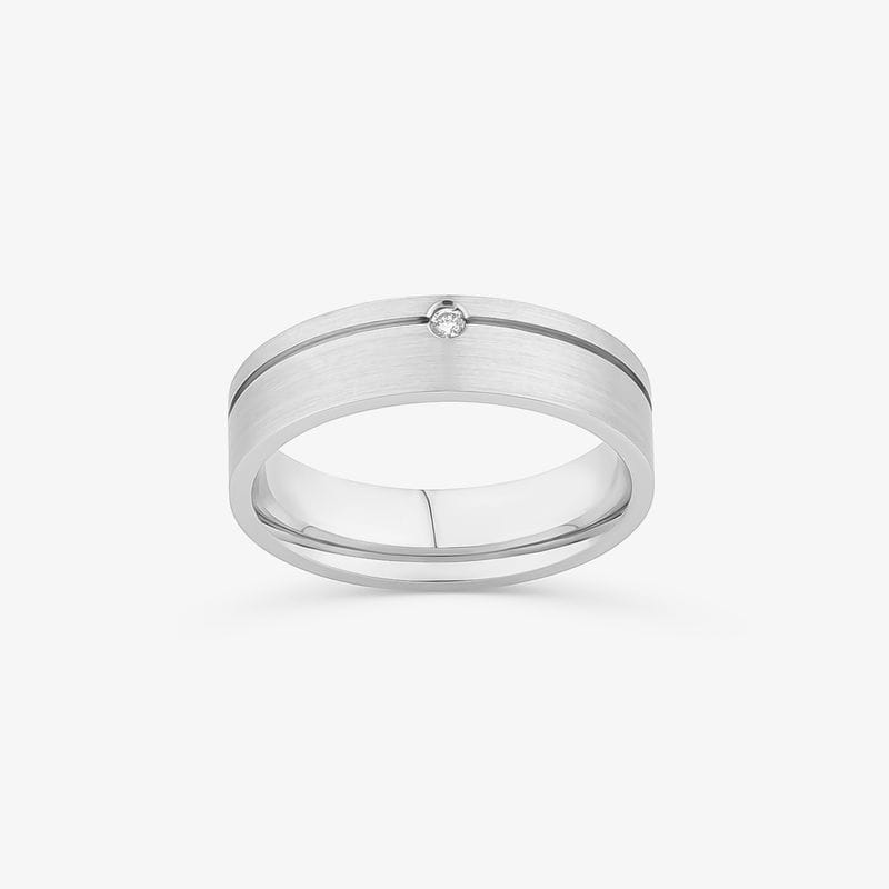 Vista principal Aliança Anatômica com 2 Pontos de Diamantes com Friso em Ouro Branco 18k - 5,5 mm Monte Carlo