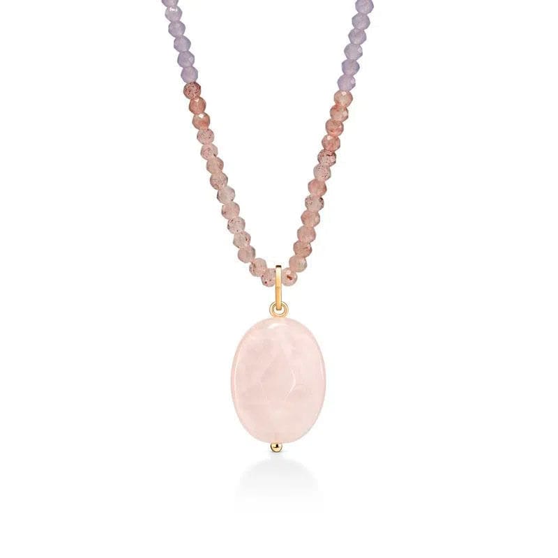 Pingente em Quartzo Rosa com Ouro Amarelo 18k