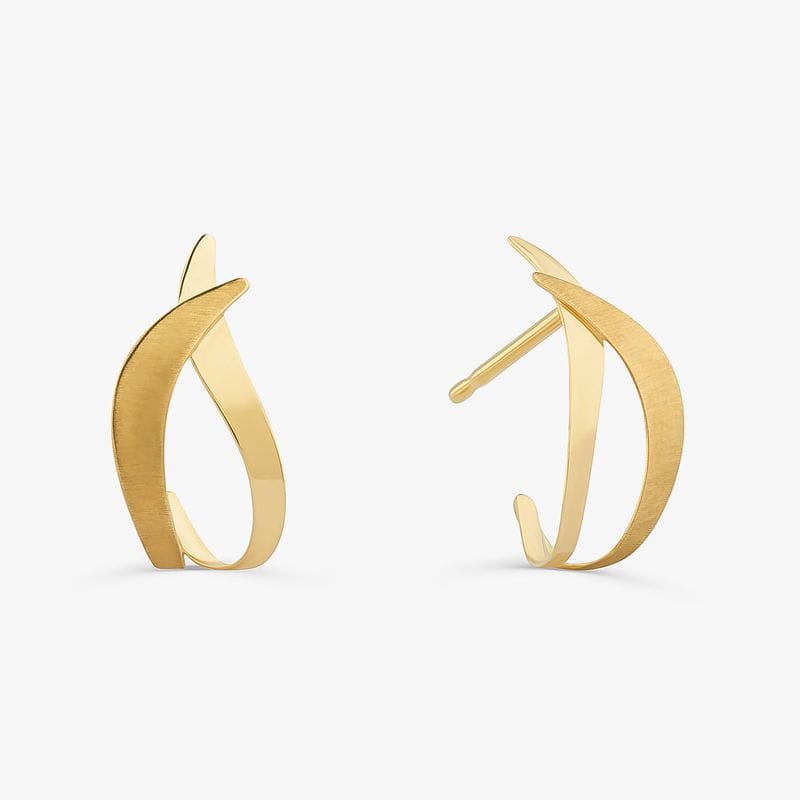 Brinco Stud Orgânico Ondas em Ouro Amarelo 18k