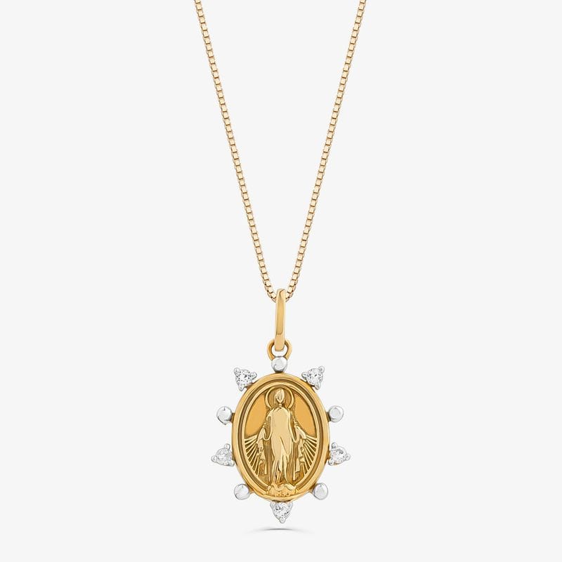 Pingente Nossa Senhora das Graças com Topázio Incolor em Ouro Amarelo 18k