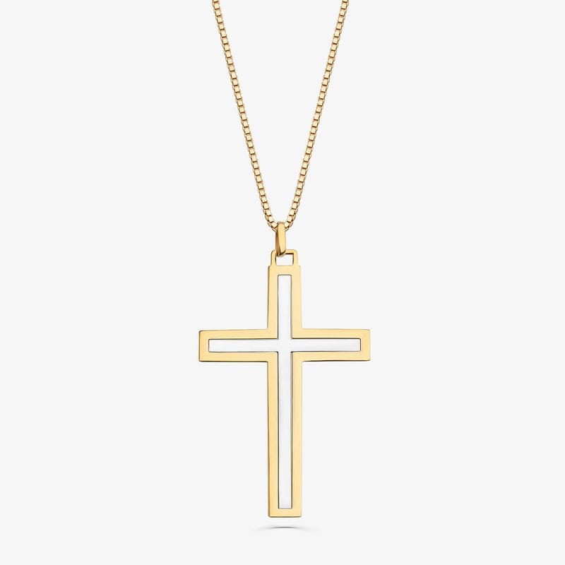 Vista principal Pingente Cruz em Ouro Amarelo e Ouro Branco 18k Monte Carlo