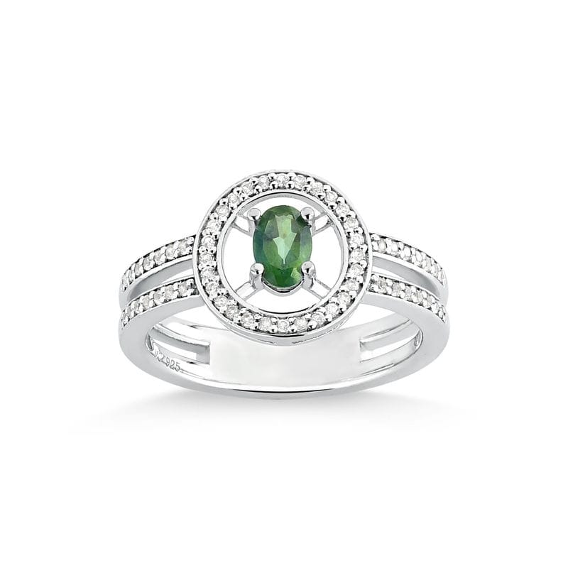 Vista principal Anel Duplo com Topázio Verde e Safira em Prata 925 Monte Carlo