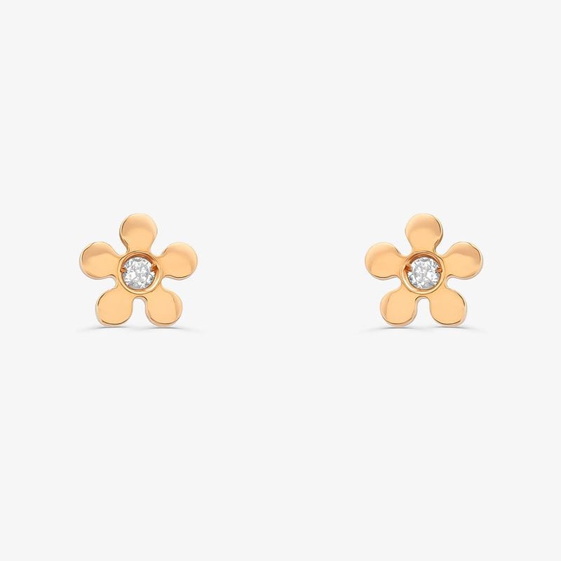 Brinco Infantil Flor com 2 pontos de Diamantes em Ouro Rosé 18k