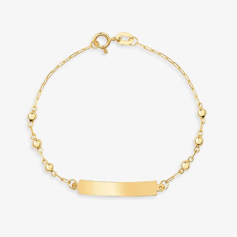 Pulseira Infantil Esferas Personalizável em Ouro Amarelo 18k - 13 cm