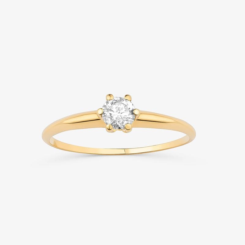 Anel Solitário com 30 Pontos de Diamantes em Ouro Amarelo 18k