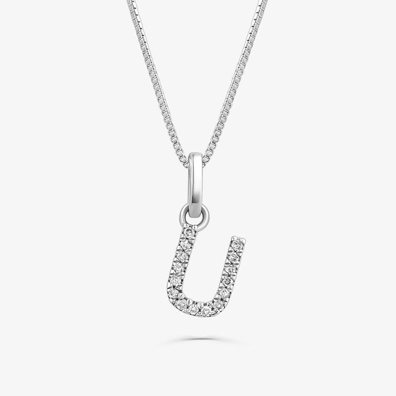 Pingente Letra U com Diamante em Ouro Branco 18k