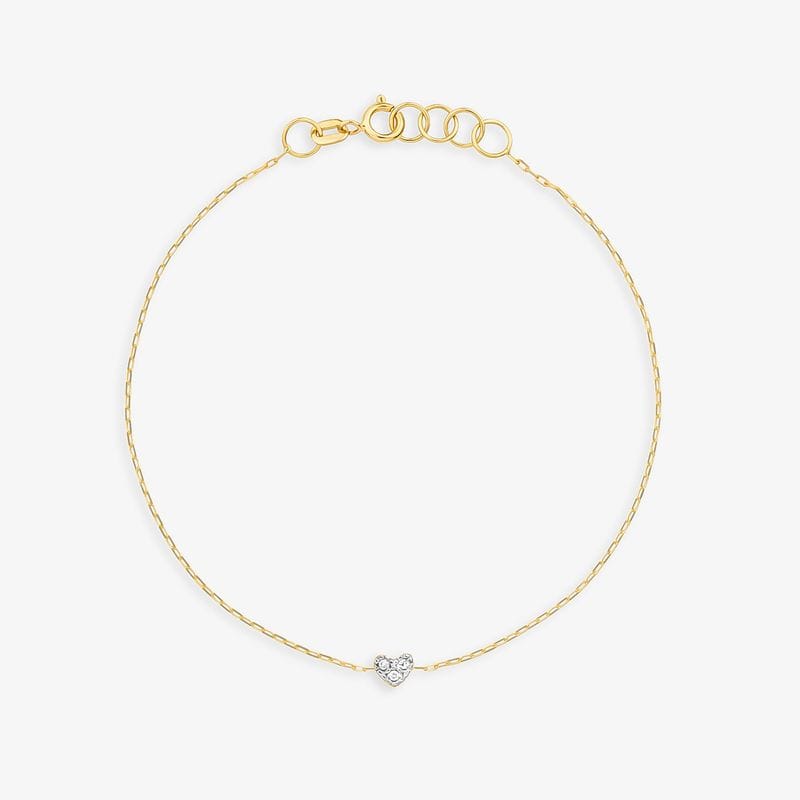 Pulseira Coração com Diamante em Ouro Amarelo 18k - 18 cm