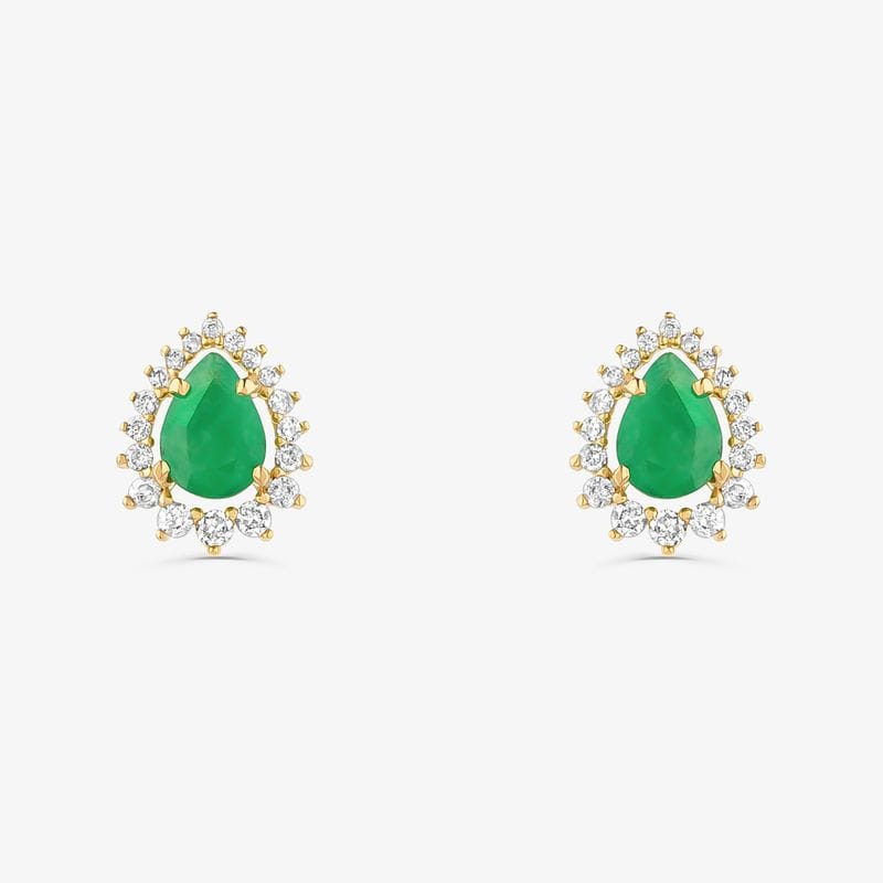 Brinco em Gota com Esmeralda e Diamante em Ouro Amarelo 18K