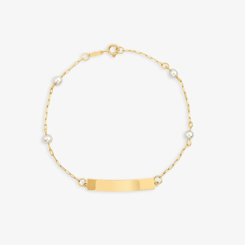 Pulseira Infantil com Pérolas Personalizável em Ouro Amarelo 18k - 15 cm