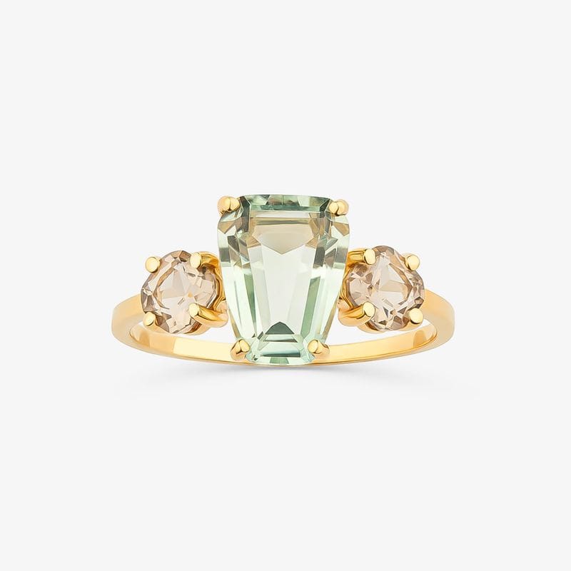 Vista principal Anel com Prasiolita e quartzo murion, em Ouro Amarelo 18k Monte Carlo