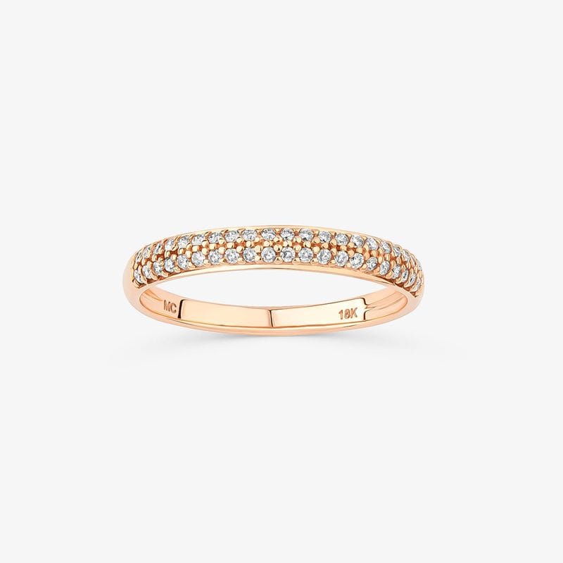 Anel Meia Aliança com 21 Pontos de Diamantes em Ouro Rose 18k