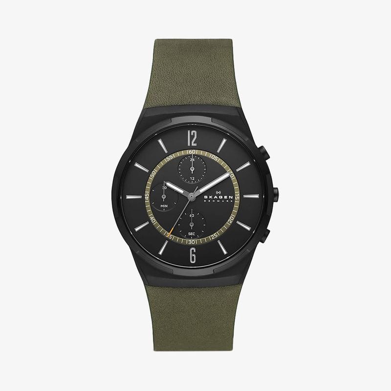 Vista principal Relógio Skagen Masculino em Couro Verde skagen