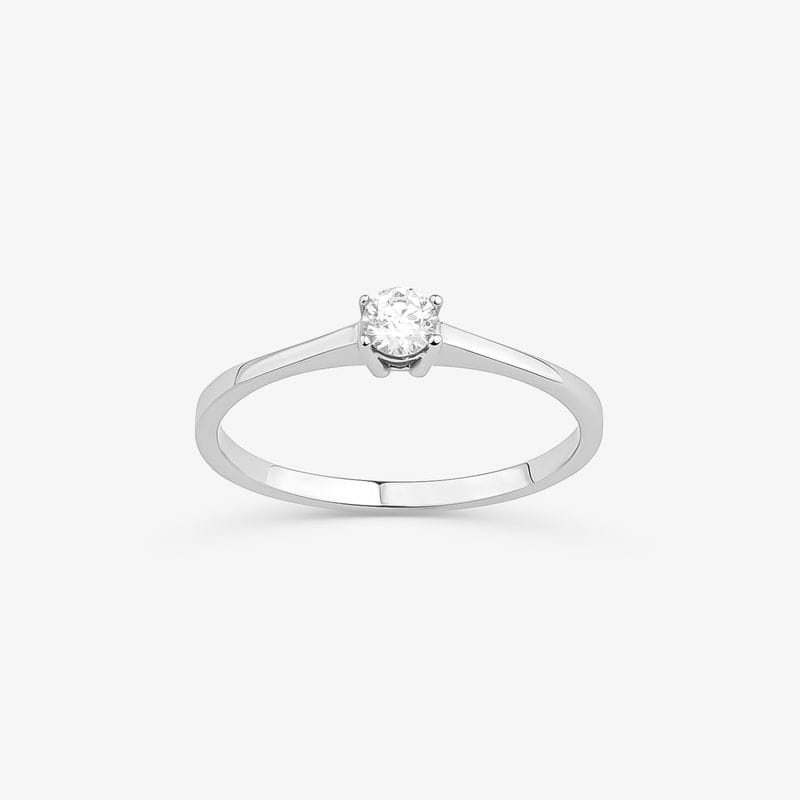 Anel Solitário com 10 Pontos de Diamantes em Ouro Branco 18k