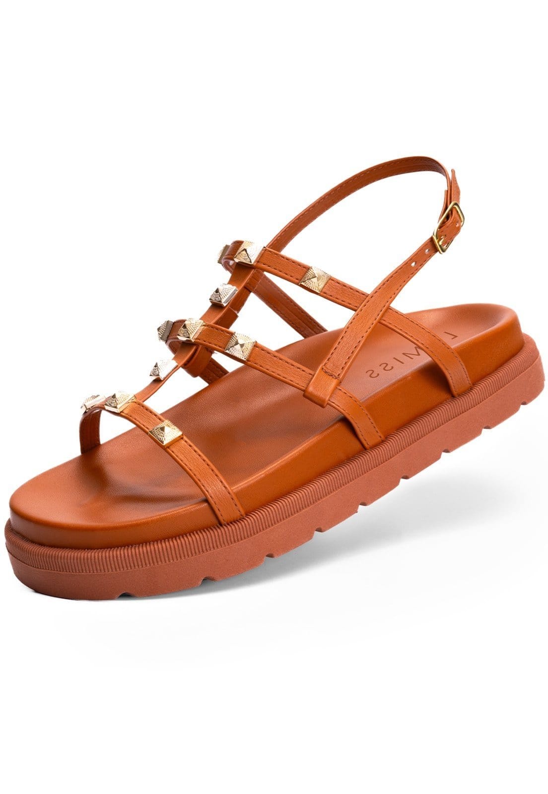 Vista principal Sandália Papete Feminina Lumiss Confortável Spike Pirâmide Fivela LUMISS caramelo