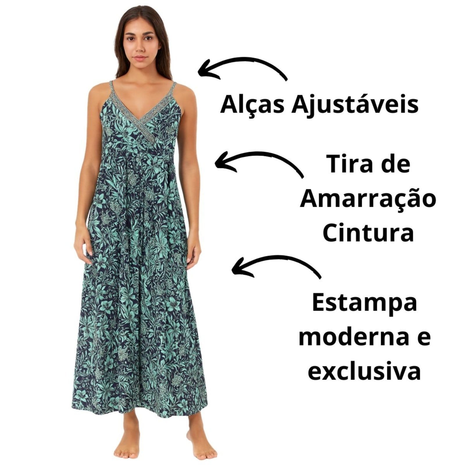 Vista 2 Vestido Indiano FMF Étnico com Estampa Exclusiva FMF azul