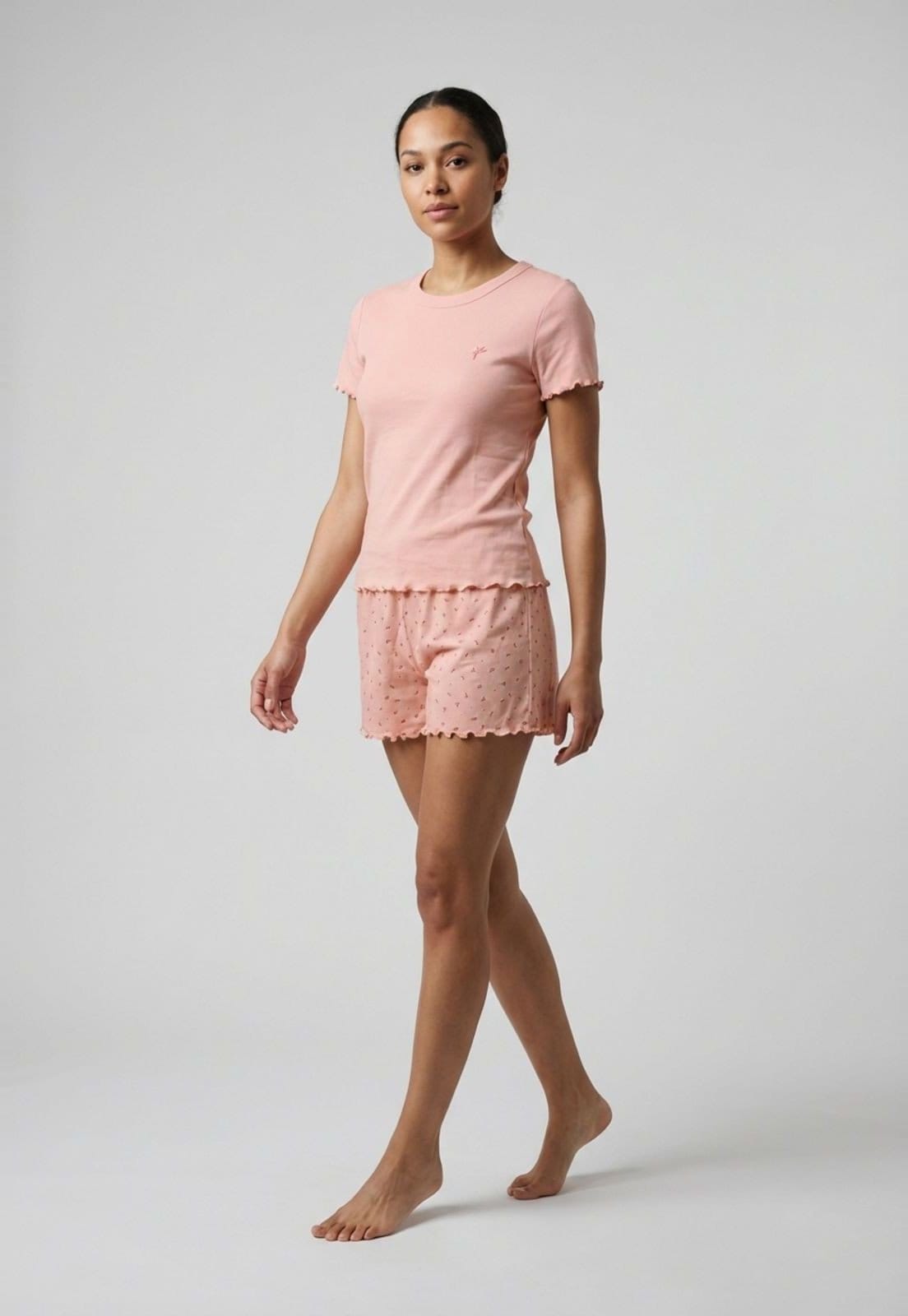 Vista principal Conjunto Pijama Curto Feminino Hering Estampa Flores Hering rosa