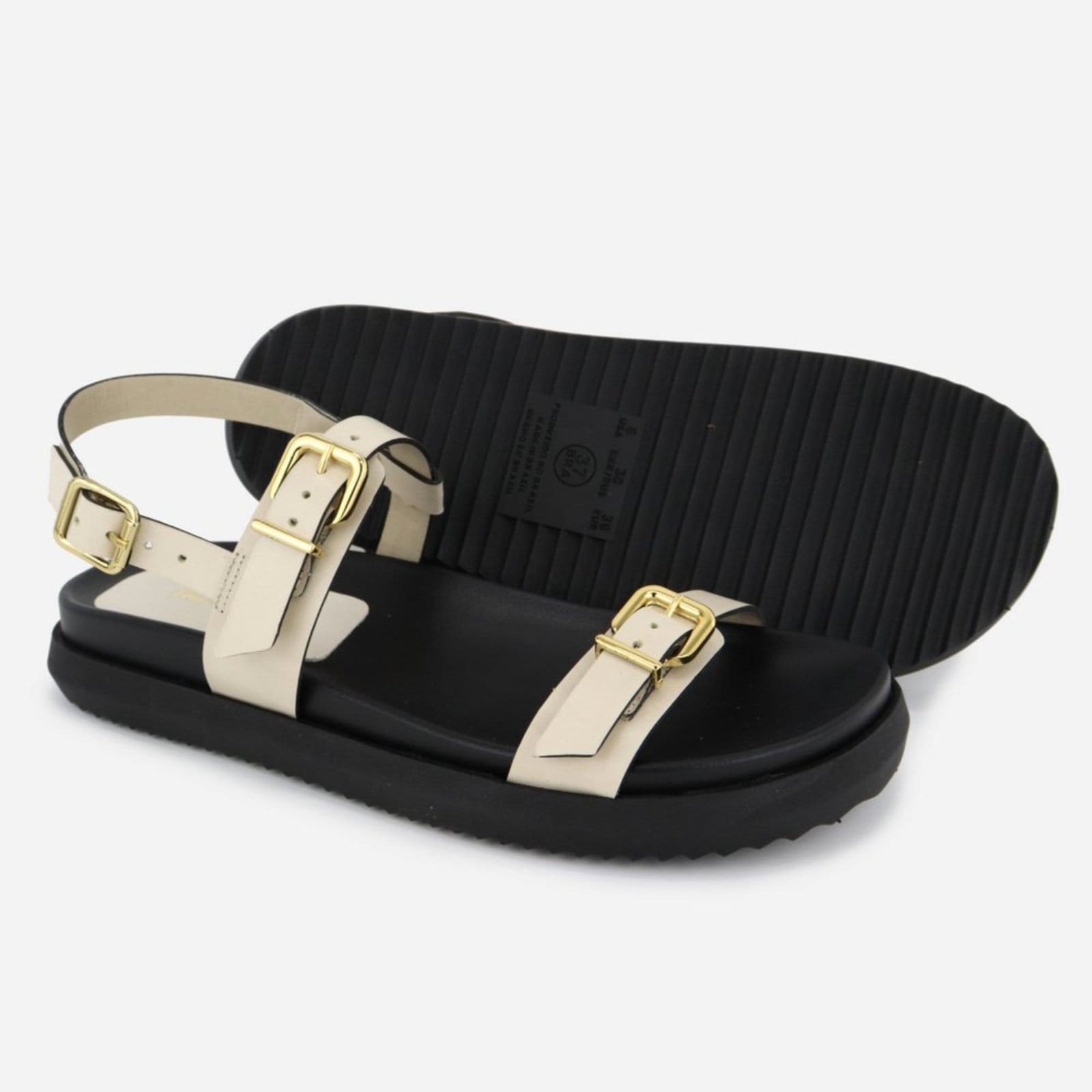 Vista 2 Sandália Rasteiria Couro Maria Paula Solado Confort Fechamento Fivela Off White MARIA PAULA off-white white