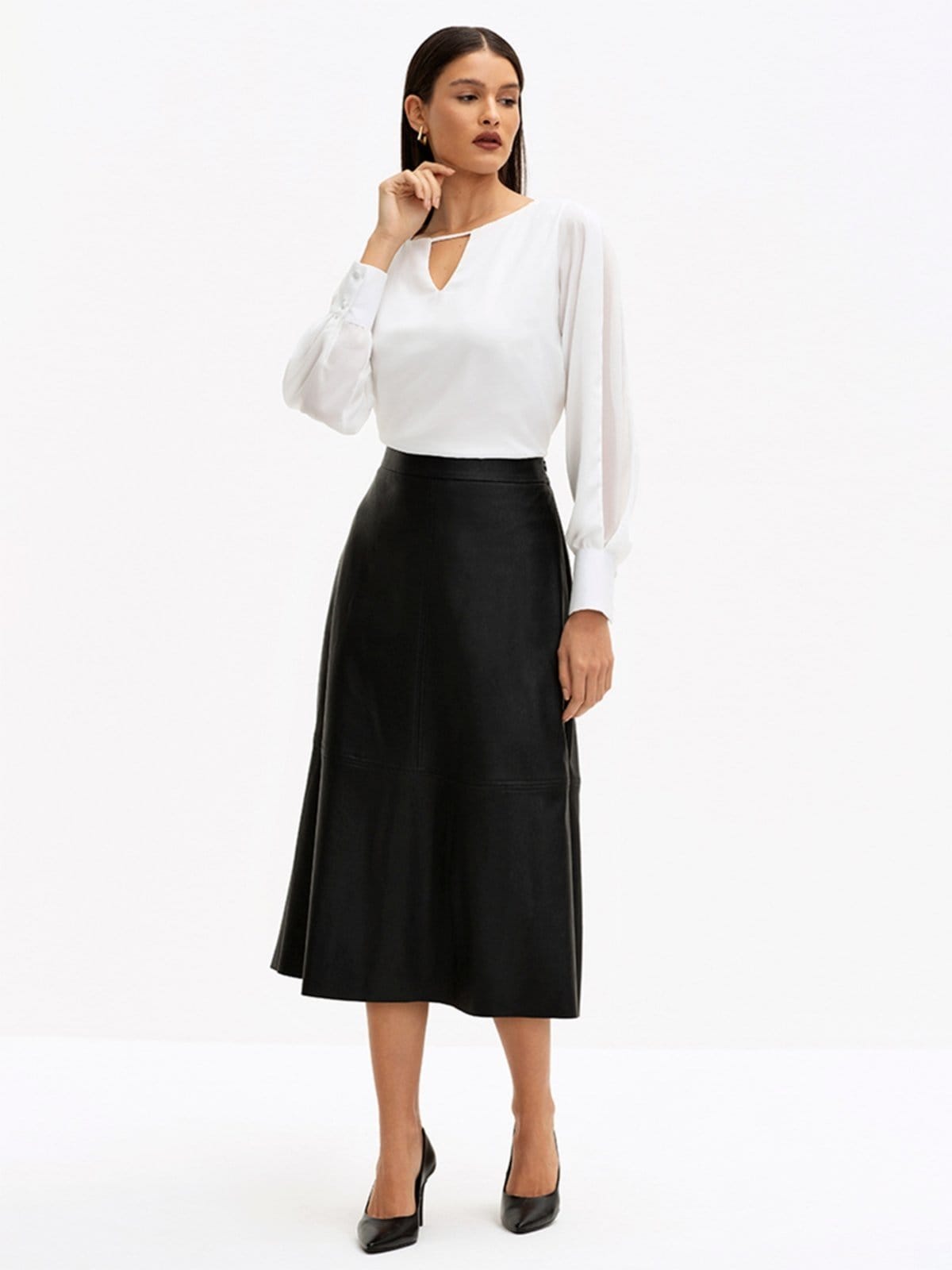 Vista principal Saia Principessa Midi de Poliuretano Preta Carolin Principessa preto