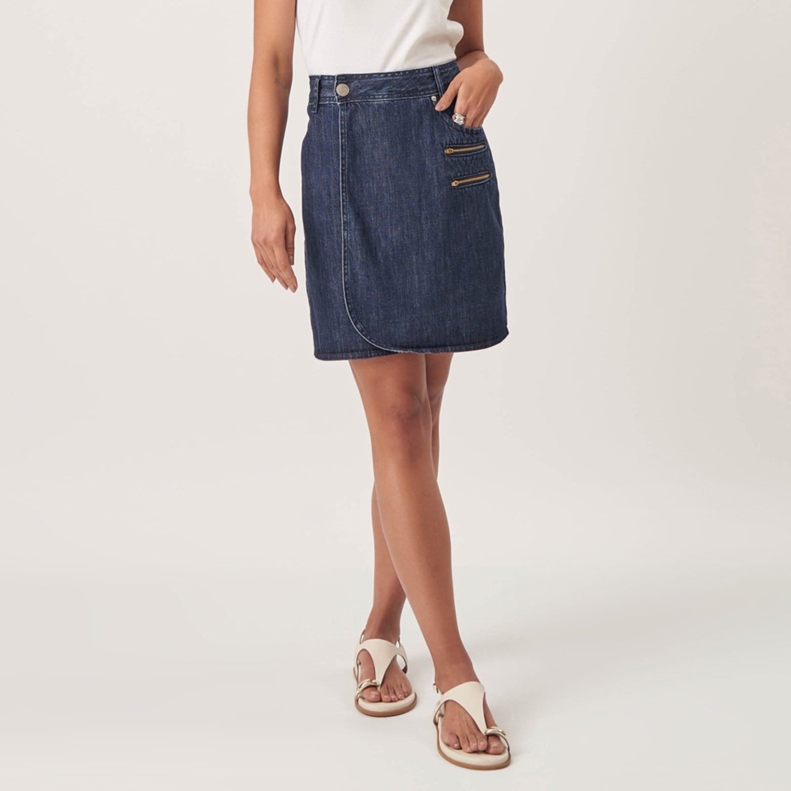 Vista principal Saia Jeans Transpassada Com Dois Zíperes Azul Escuro Bloom azul marinho