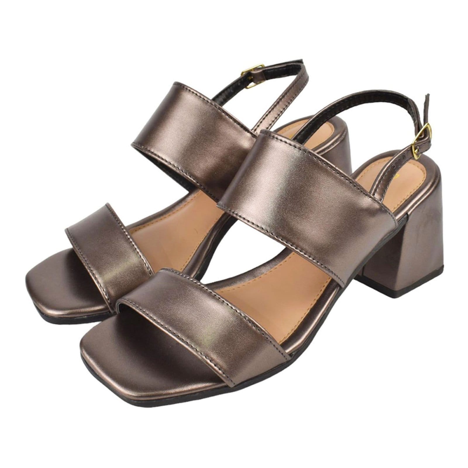 Sandalia Feminina Donatella Shoes Bico Quadrado Salto Alto Casual Metalizada