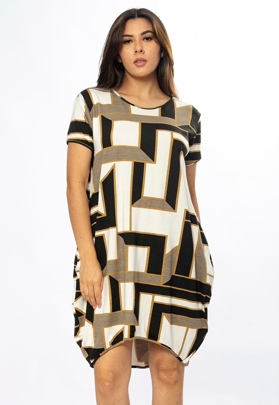 Vista principal Vestido Curto Cabanafree Malha Amplo Always Estampa Igaci Cabanafree branco/estampado/marrom