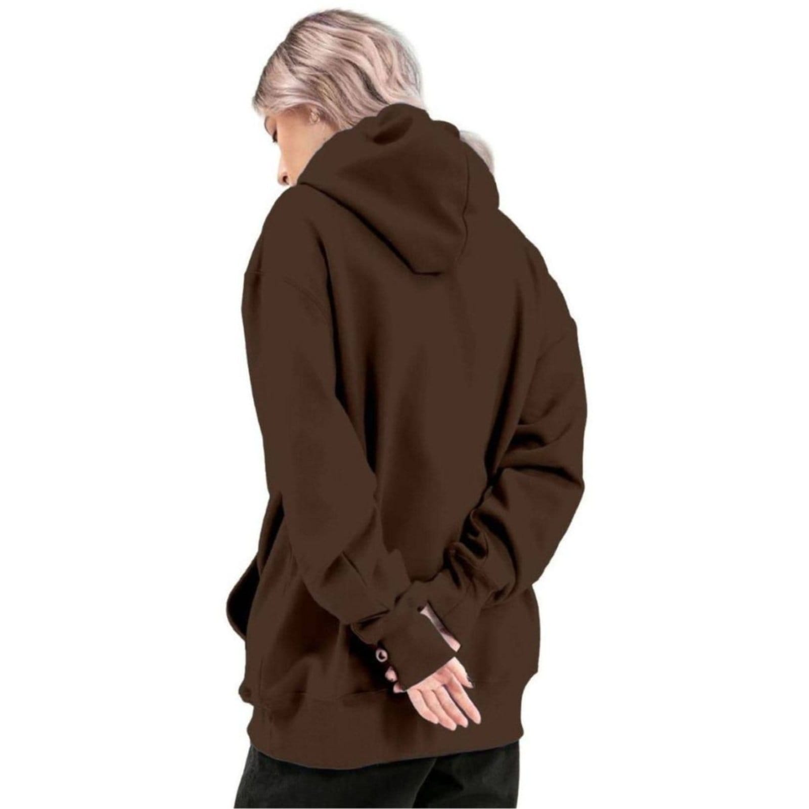 Vista 2 Moletom Relaxado Feminino Canguru Liso Confortável Café Relaxado marrom