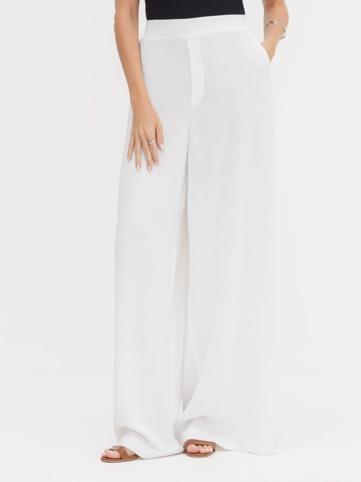 Vista 2 Calça Alfaiataria Pantalona Off White Paola Principessa branco white