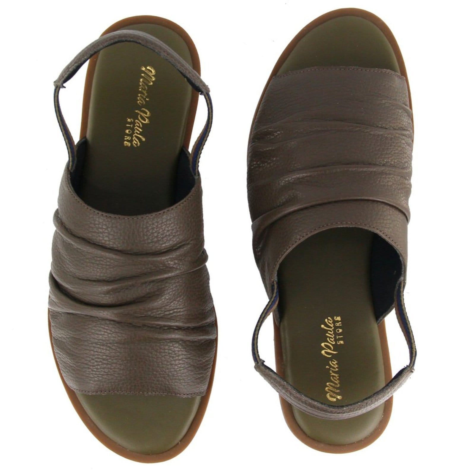 Vista 2 Sandália Rasteira em Couro Palmilha Extra Conforto Calce Fácil Maria Paula Musgo MARIA PAULA verde militar
