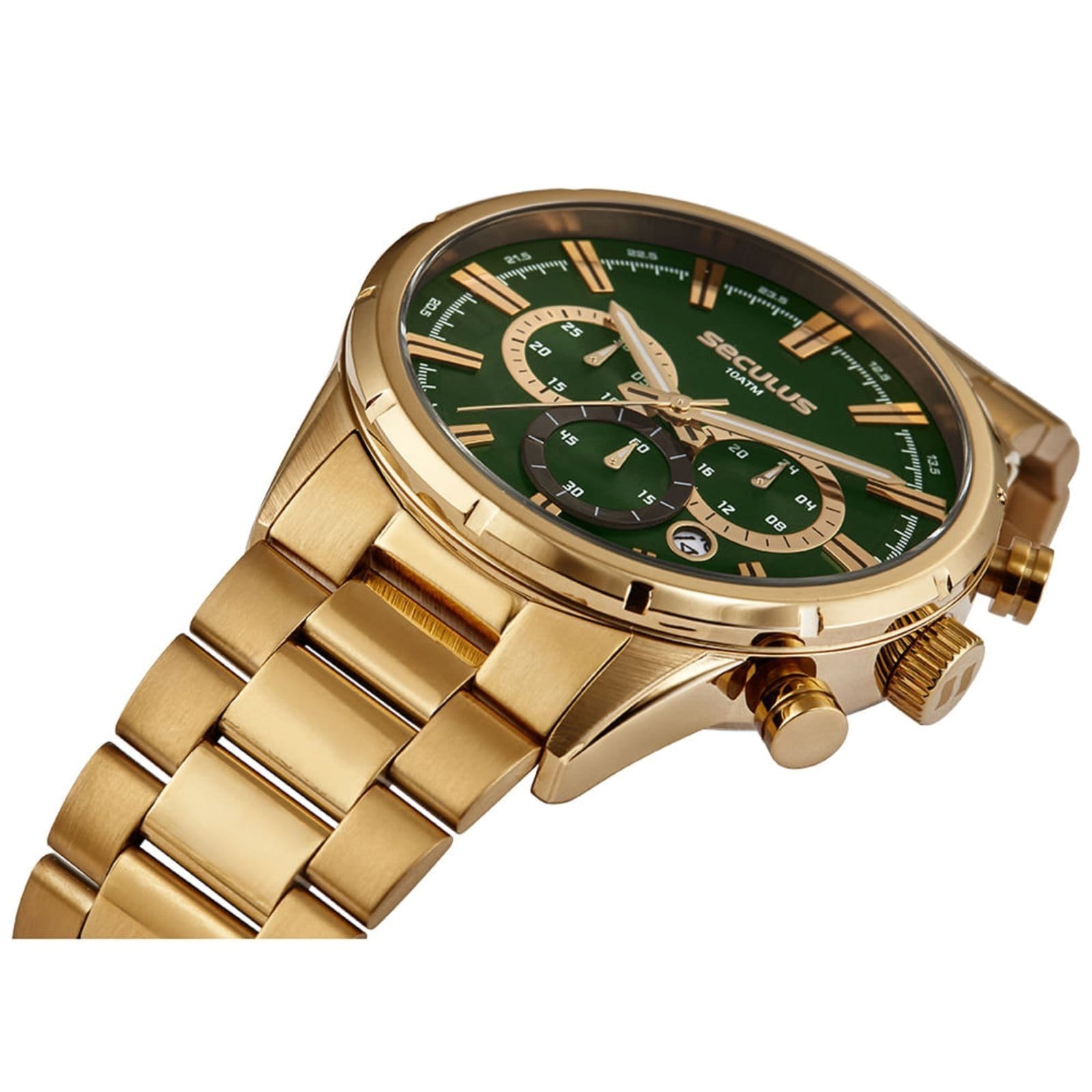 Vista 2 Relógio Masculino Seculus Dourado Cronógrafo Mostrador Verde Seculus dourado verde