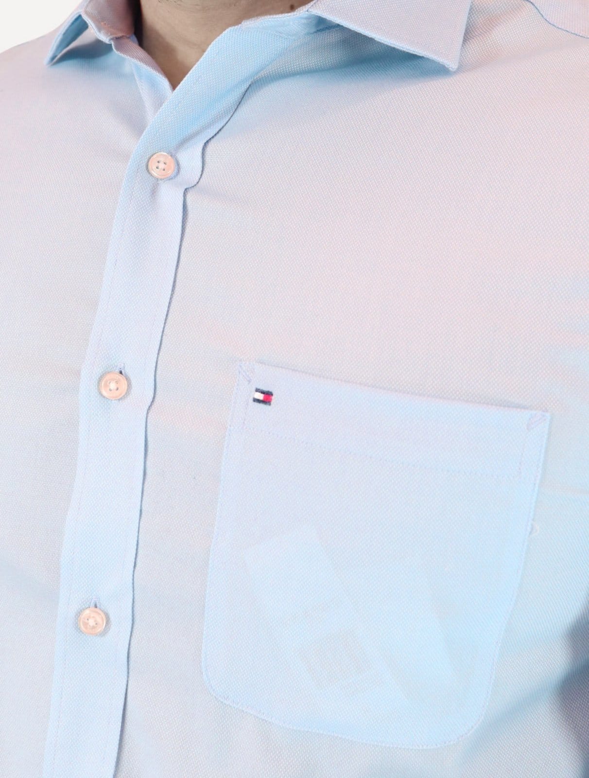 Vista 2 Camisa Tommy Hilfiger Masculina Regular TH Flex Textured Pocket Stretch Tommy Hilfiger azul