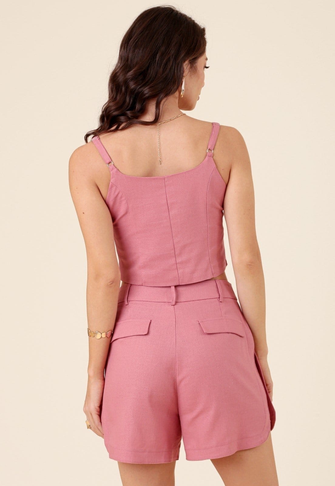 Vista 2 Short Pop Me Em Linho Com Lateral Arredondada Pop Me rosa