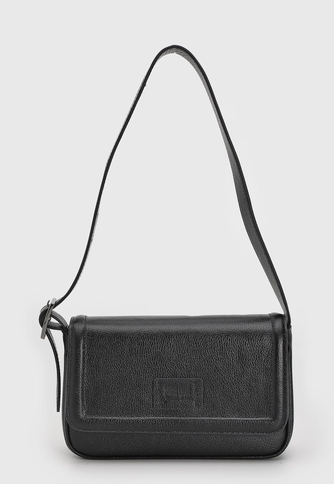 Vista principal Bolsa Tiracolo Santa Lolla em Couro Alça Ajusável Preta Santa Lolla preto