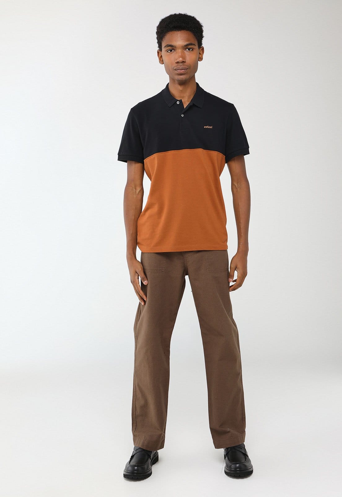 Vista 2 Polo Masculina Colcci Bicolor Logo Bordado Preta Colcci preto