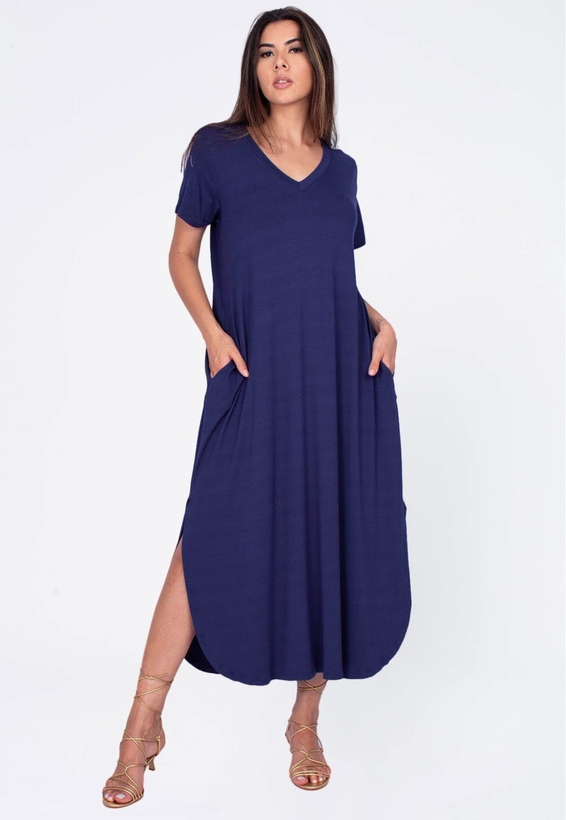 Vestido Amazonia Vital Midi Abapã Malha com Bolso