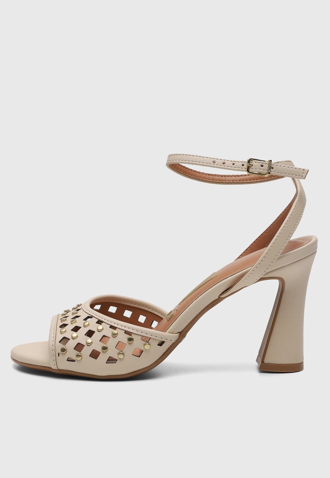 Sandália Feminina Vizzano Salto Bloco Detalhes Metálicos