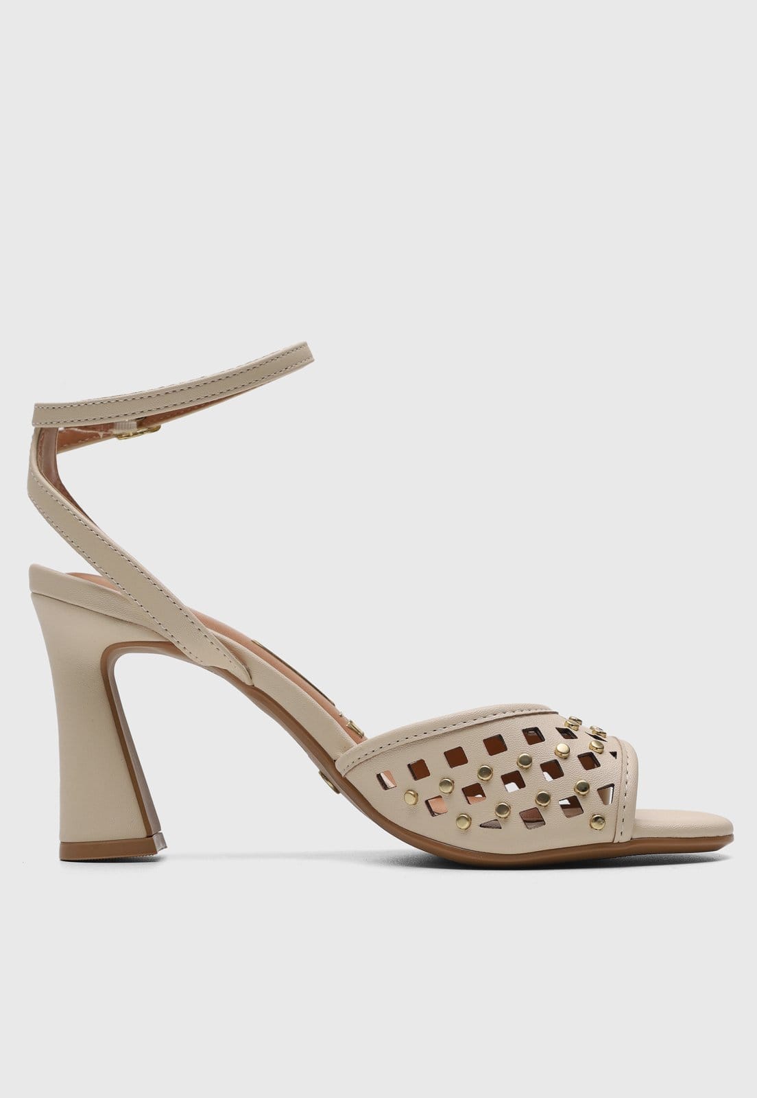 Vista 2 Sandália Feminina Vizzano Salto Bloco Detalhes Metálicos VIZZANO bege