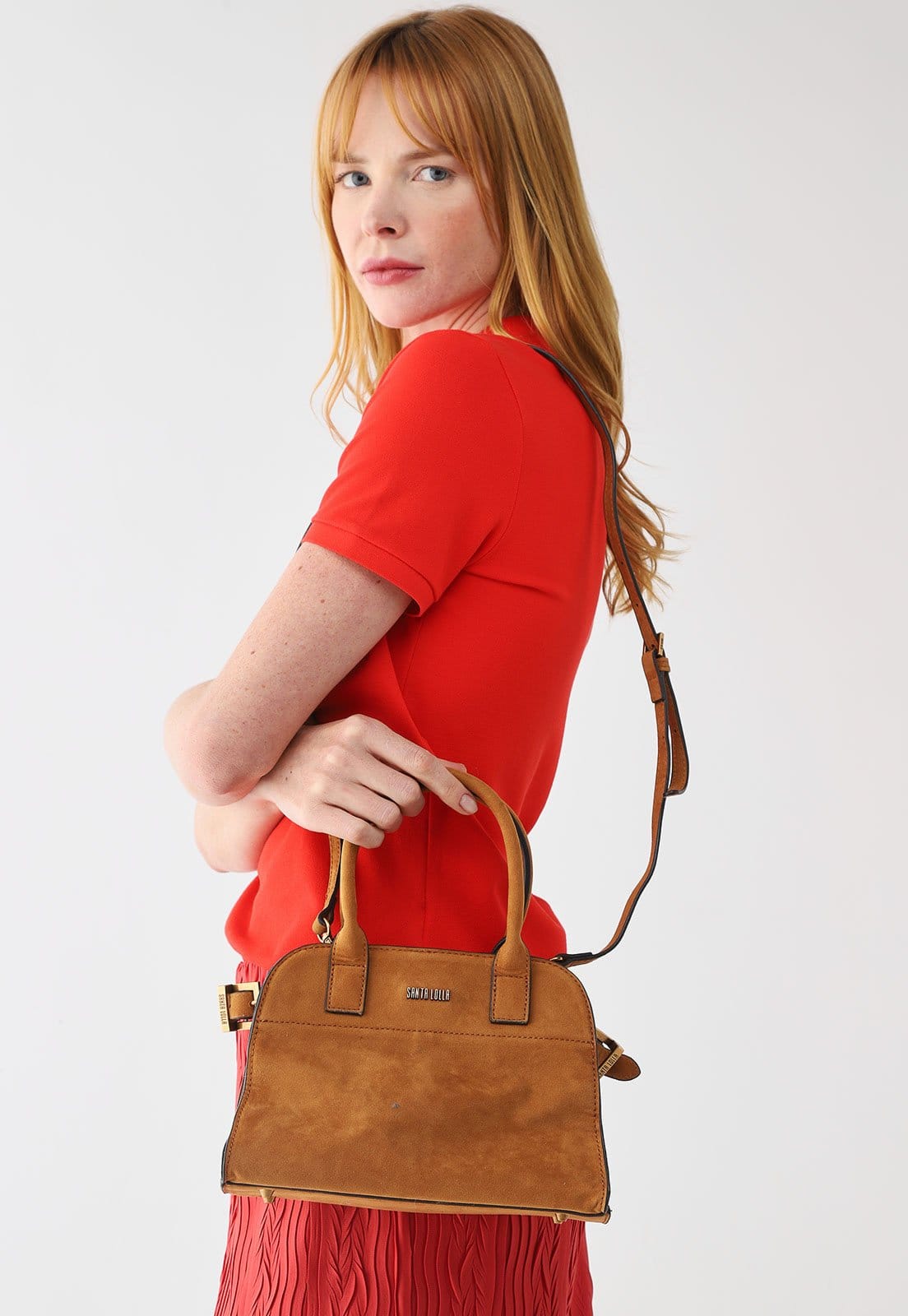 Vista principal Bolsa Feminina Santa Lolla Média Logo Metal Santa Lolla caramelo
